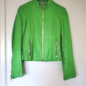Vibrant Green Leather Jacket for Women